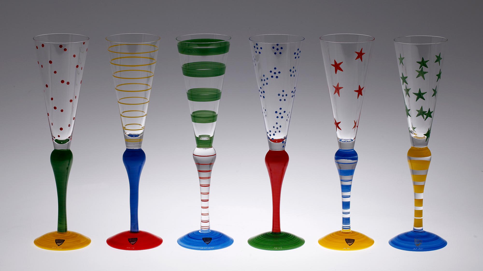 CHAMPAGNEGLAS, 6 st. Anne Wärff, Orrefors.