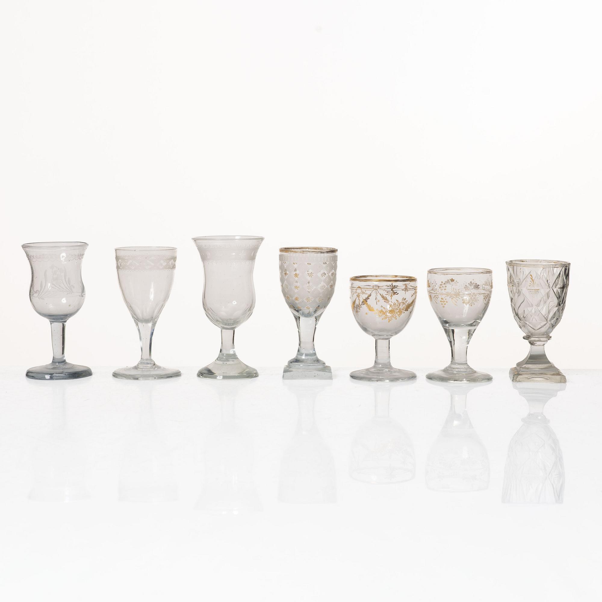 18 wine glasses, 19th century.