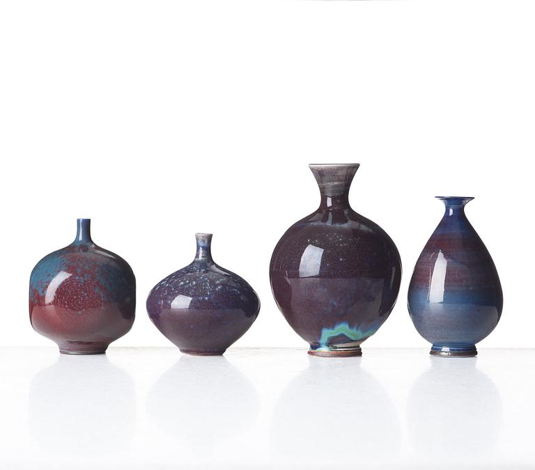 Berndt Friberg, a set of four stoneware vases, Gustavsberg studio 1970 and 1979.