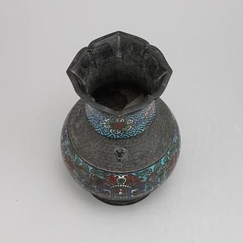 A Chinese bronze and cloisonné vase, around the year 1900.