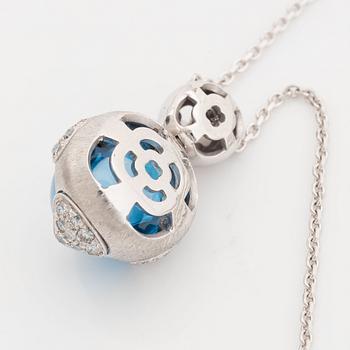 Chimento,  Brilliant cut diamond and cabochon cut blue topaz necklace.