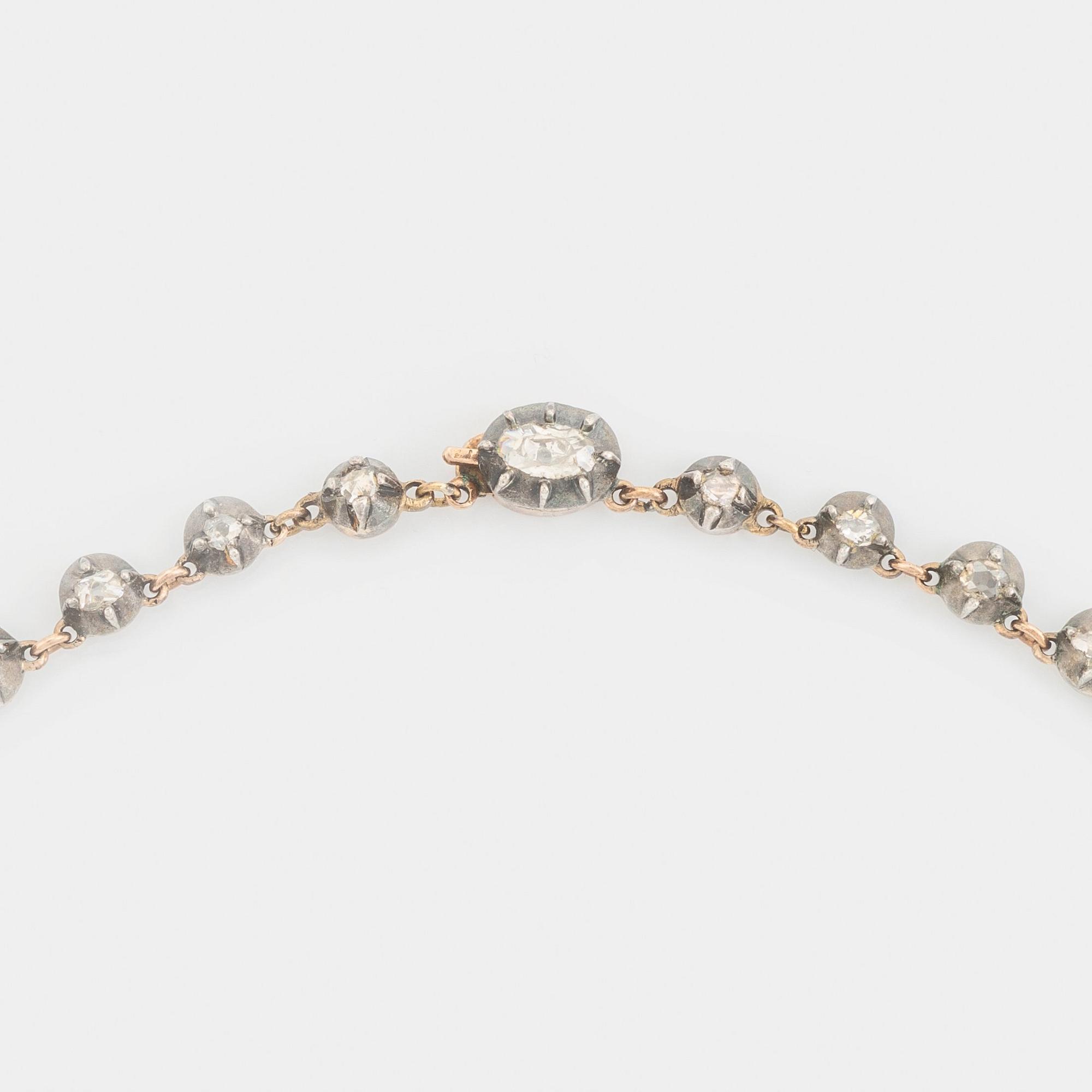 Collier silver och guld med gammalslipade diamanter, 1800-tal.