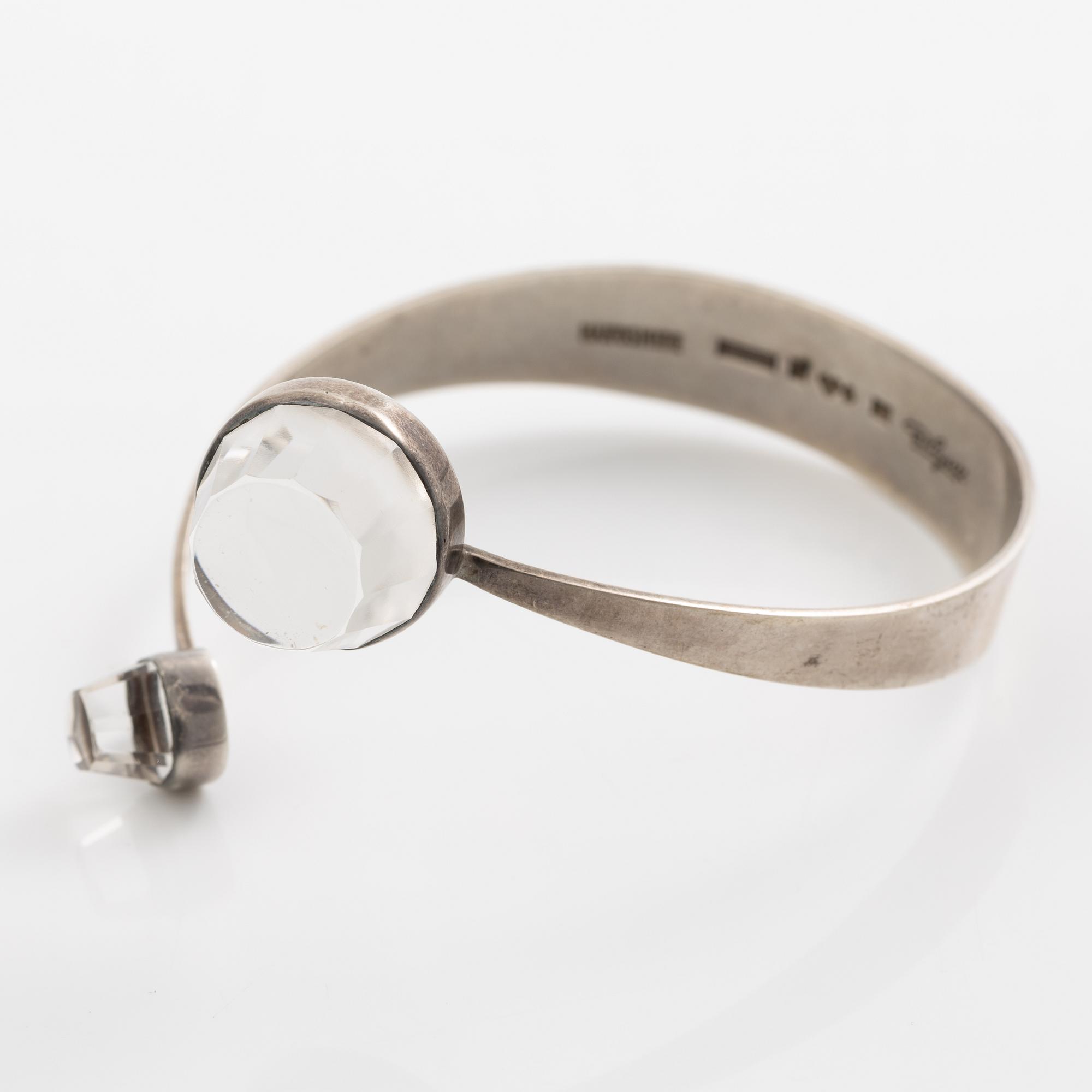 Arm ring and ring, silver with rock crystal, arm ring by Gert Thysell,