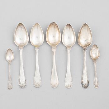 Seven silver spoons, Sweden, 1810-1913.