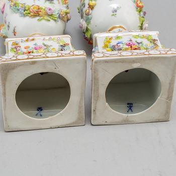 A pair of 19th century lidded vases, porcelain, Germany.