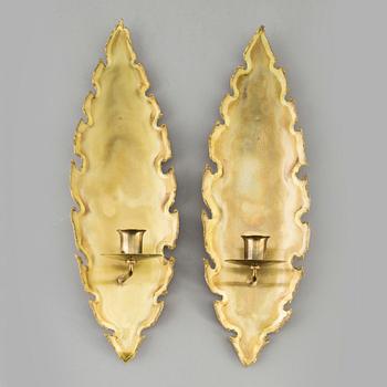 A pair of brass wall scones by Sven Aage Holm-Sörensen, Denmark.