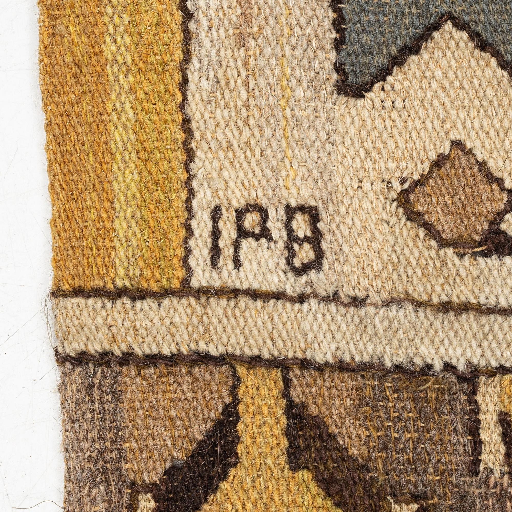 Polly Björkman, a tapestry weave drape, c. 259 x 165 cm, signed TPB.