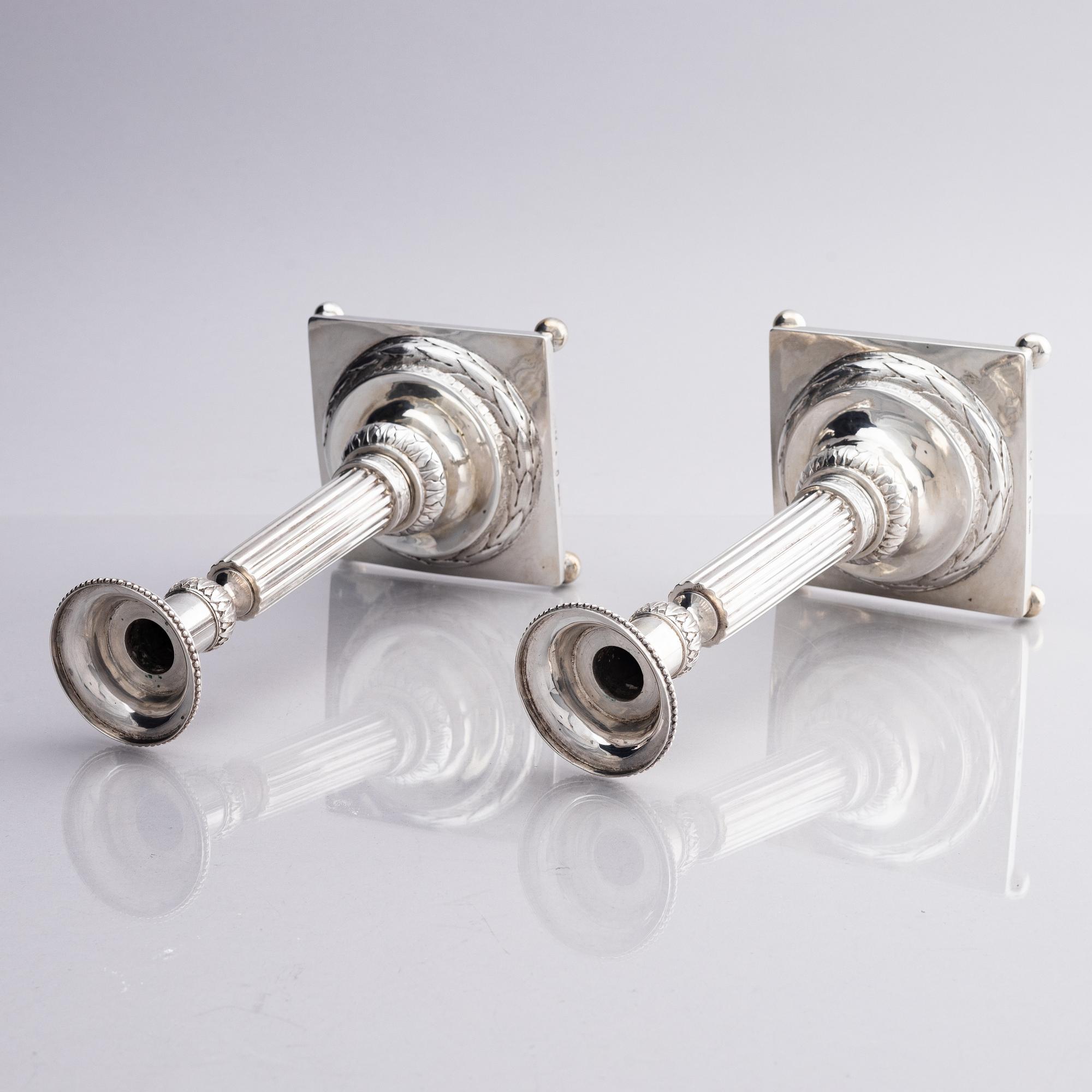 A pair of Swedish 18th century silver candelsticks, marks of Pehr Zethelius, Stockholm 1797.