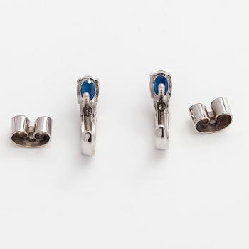 Earrings, faceted sapphires, small diamonds, 14K white gold.