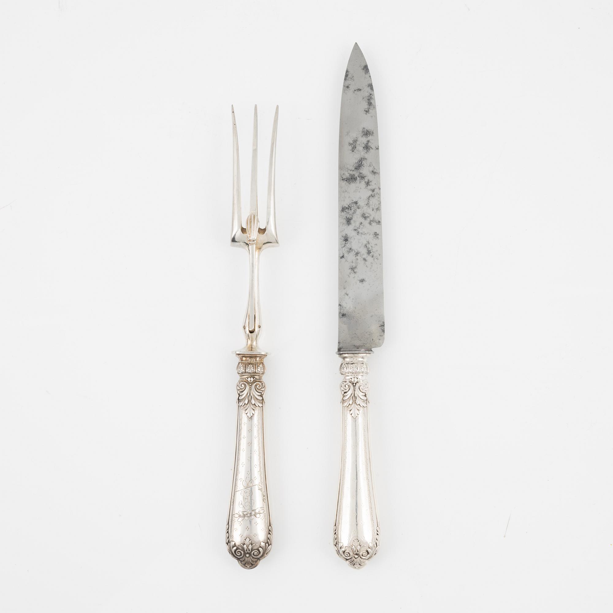 A French Silver Carving Set, mark of Louis Ravinet & Charles Denfert, Paris (1891-1912).