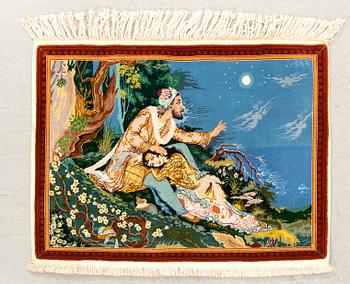 An old Isfahan carpet signerad Omar Khayyam  approx  67x96 cm.