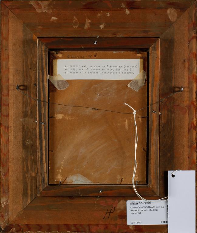 OKÄND KONSTNÄR, olja på masonitpannå, otydligt signerad.