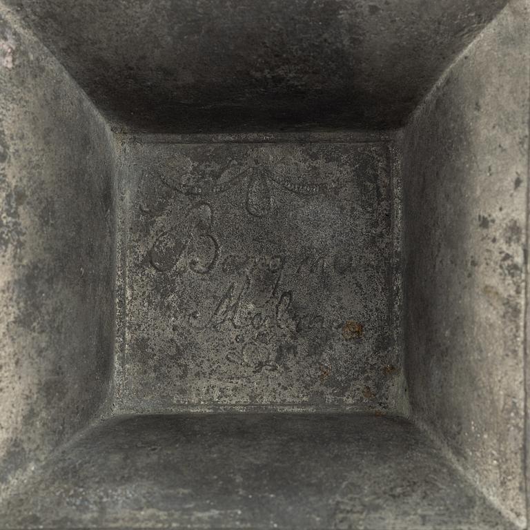 A pair of late Gustavian pewter candlesticks, mark of Magnus Bergman, Malmö 1809.