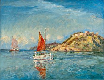 400. George Lapchine, SAILBOATS BY THE SHORE.