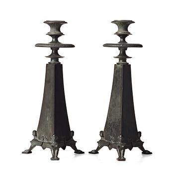 MELCHIOR WERNSTEDT, a pair of Swedish Grace candelsticks by Herman Bergman AB 1925.