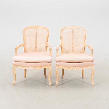 Armchairs, a pair, Rococo style, late 20th century.