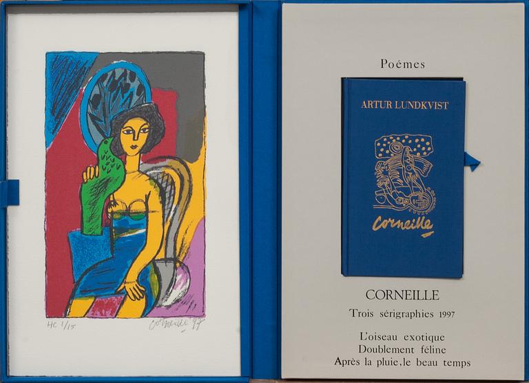 BEVERLOO CORNEILLE, 3 blad i mapp "Den dagliga kärleken", signerad och daterad -97, Hc 1/15.