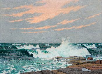 64. Olof Thunman, Coastal scene with heavy sea.