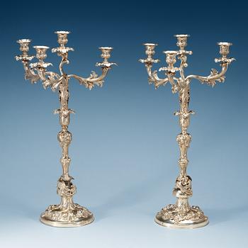 933. A pair of Swedish 19th century silver candelabra, makers mark of Christian Hammer, Stockholm 1852.