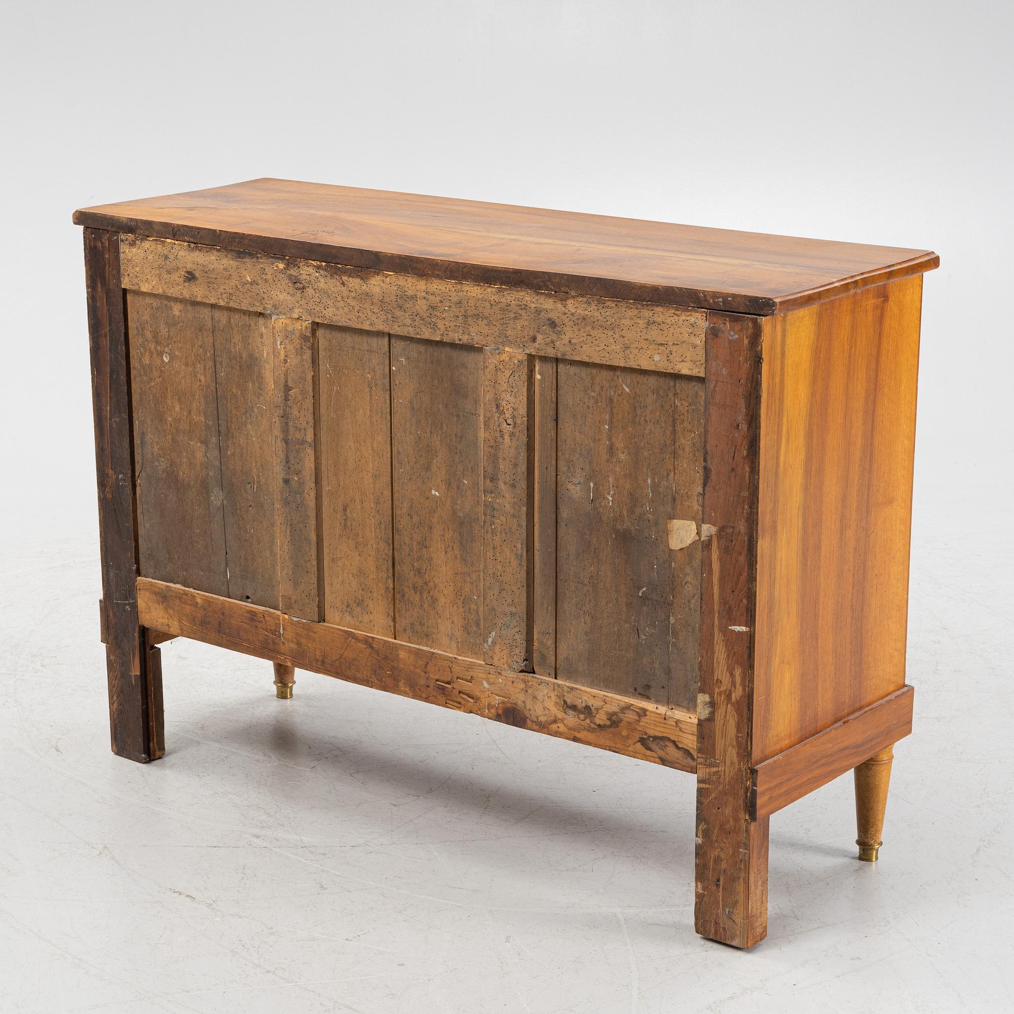 A Walnut veneered chest of drawers, late 19th Century.
