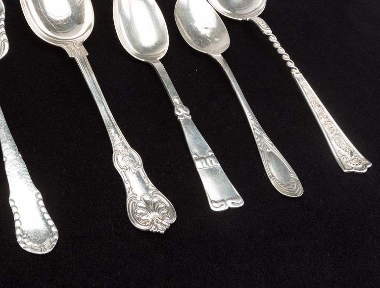 A set of five different Danish silver spoons, 1920's.