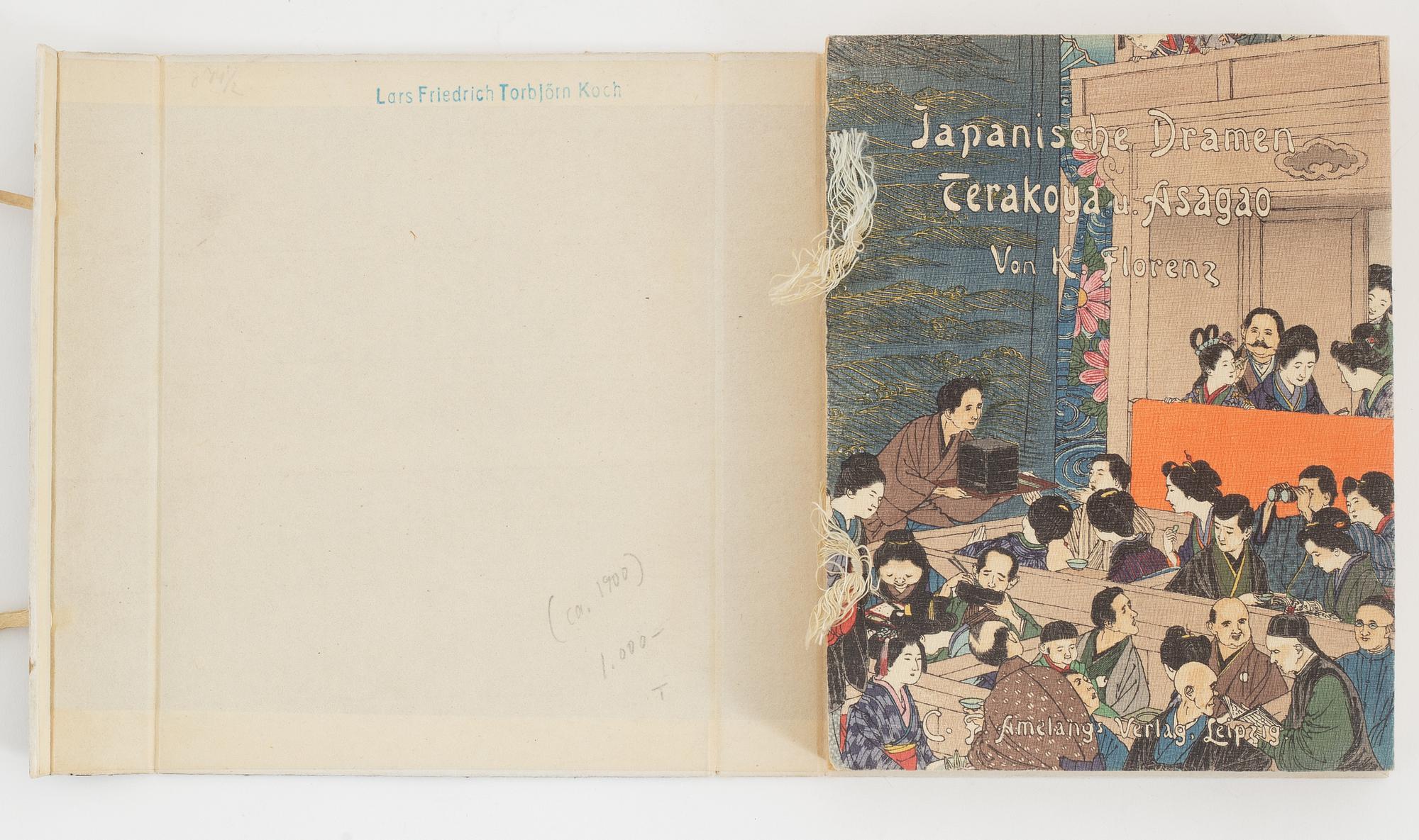 Japanese poems and dramas with woodblock print illustrations, 2 vol, dated 1906 and 1911.