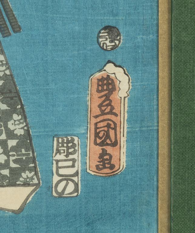 Utagawa Kunisada, "Kabukiskådespelaren Kataoka Ninzaemon som samurajen Hosokawa".