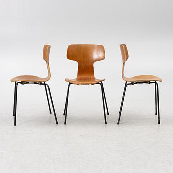 Arne Jacobsen, chairs, 2 + 1, "The T-Chair", Fritz Hansen, 1960s-70s.