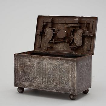 An engraved steel casket, South Germany late 16th century.