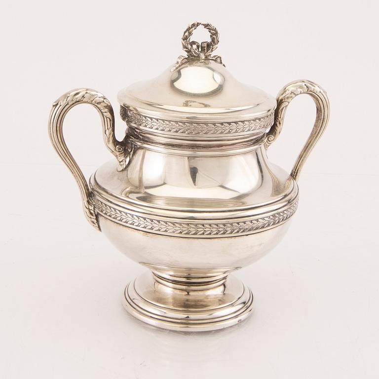 A 20th century sivler sugar bowl marked L Weber, weight 409 grams.