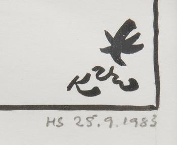 KARI SUOMALAINEN, pilapiirros, sekatekniikka, signeerattu ja päivätty.