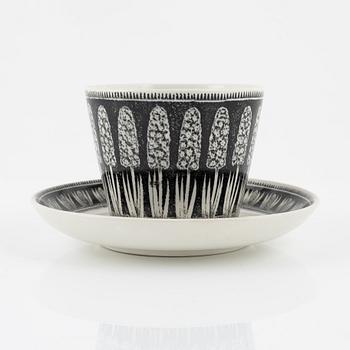 Arthur Percy,  five cups with saucers, 'Hyacint', Gefle Upsala-Ekeby, Sweden, 1950's.