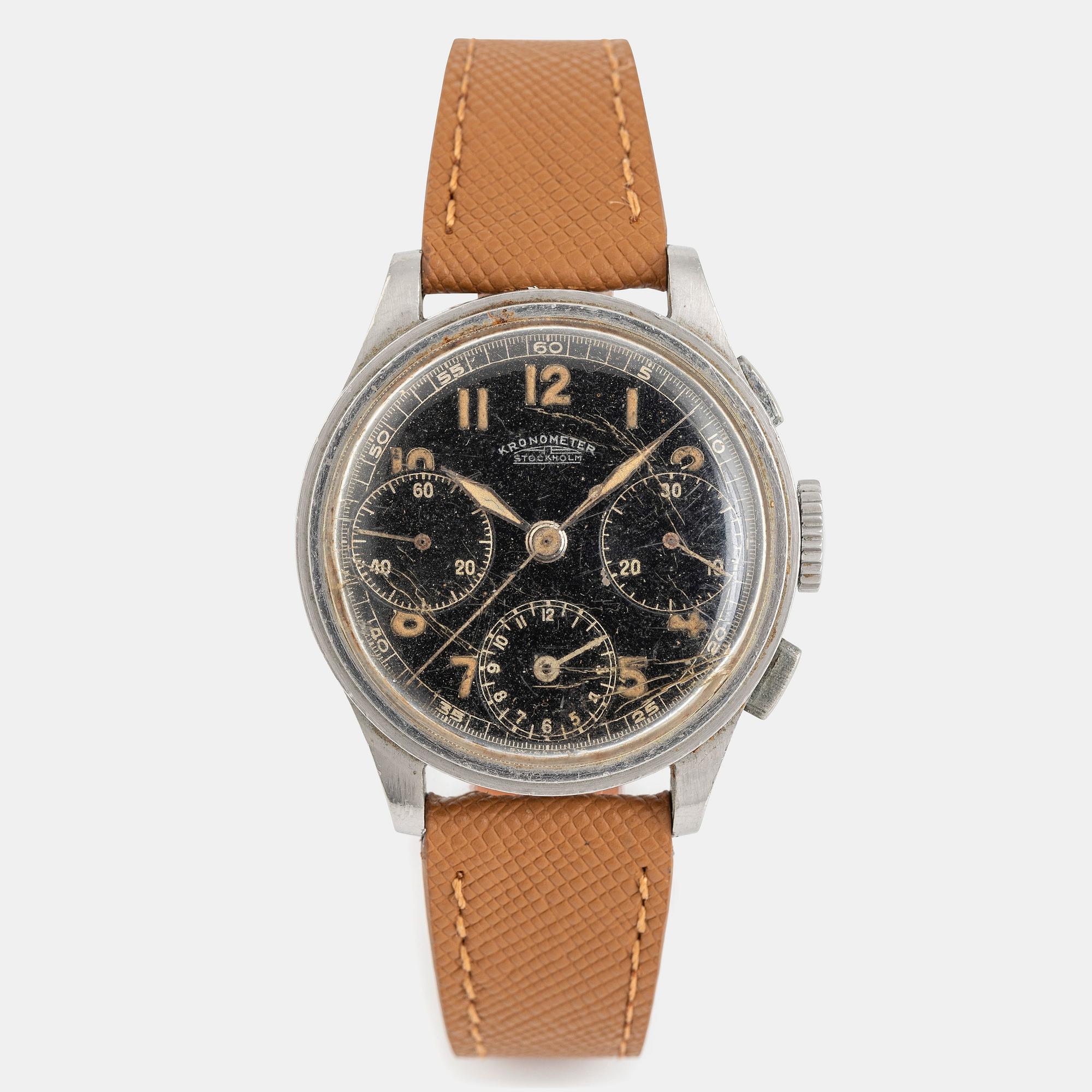 Kronometer Stockholm, "Gilt Dial", chronograph, ca 1940.