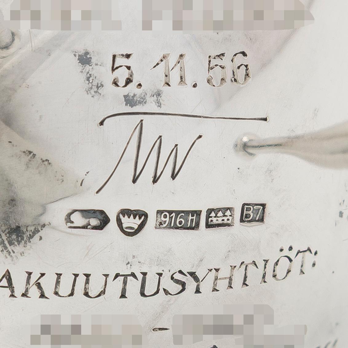 Tapio Wirkkala, silver ewer TW 77, Kultakeskus, Hämeenlinna 1955.