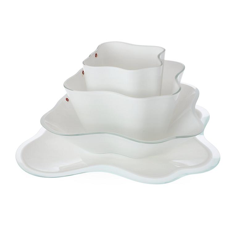 An Alvar Aalto 4 pcs glass sculpture, 'Aalto flower', Iittala Finland.