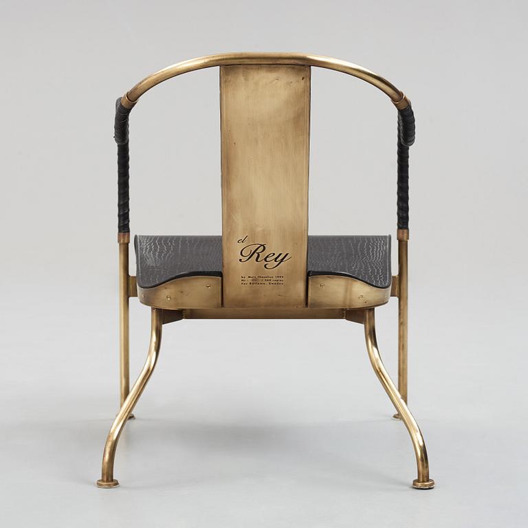 Mats Theselius, a brass and black leather el Rey chair, edition Källemo Sweden post 1999.
