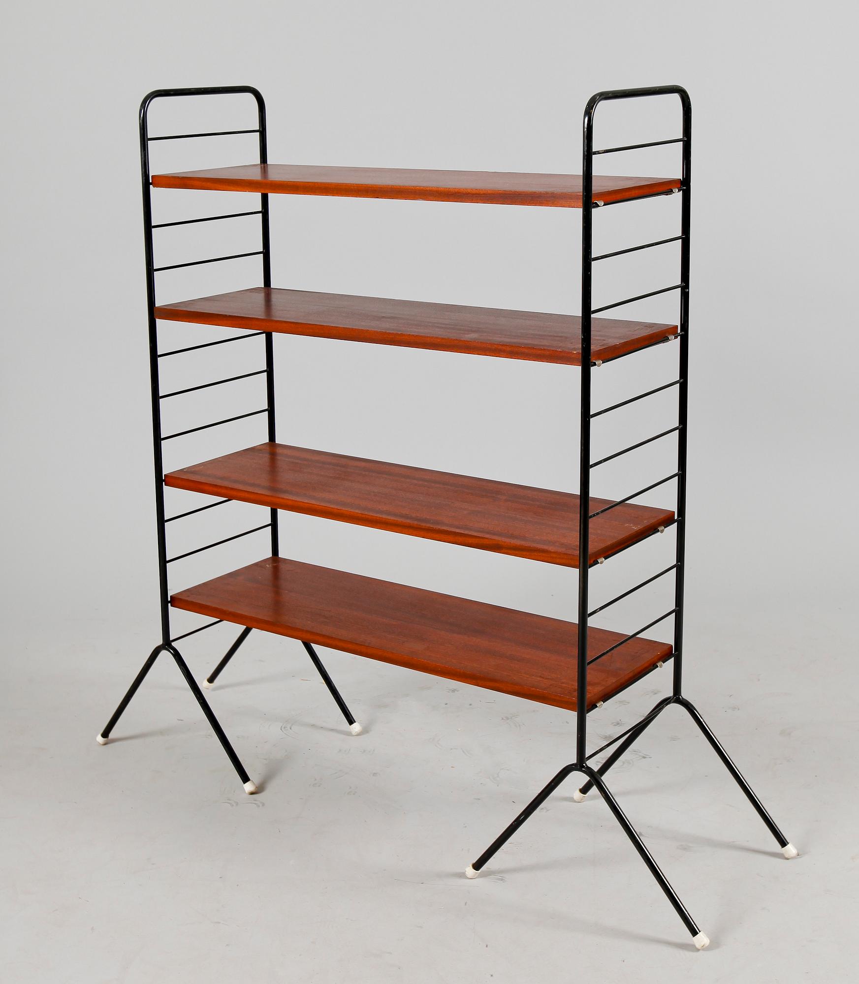 BOKHYLLA, metall och mahogny, 1900-talets mitt.