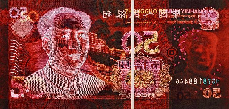David LaChapelle, "Negative Currency: 50 Yuan used as Negative", 2010.