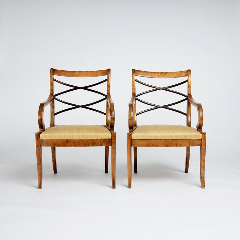 Carl Malmsten, a pair of armchairs, Swedish Grace, Svenska Möbelfabrikerna Bodafors, 1920s.