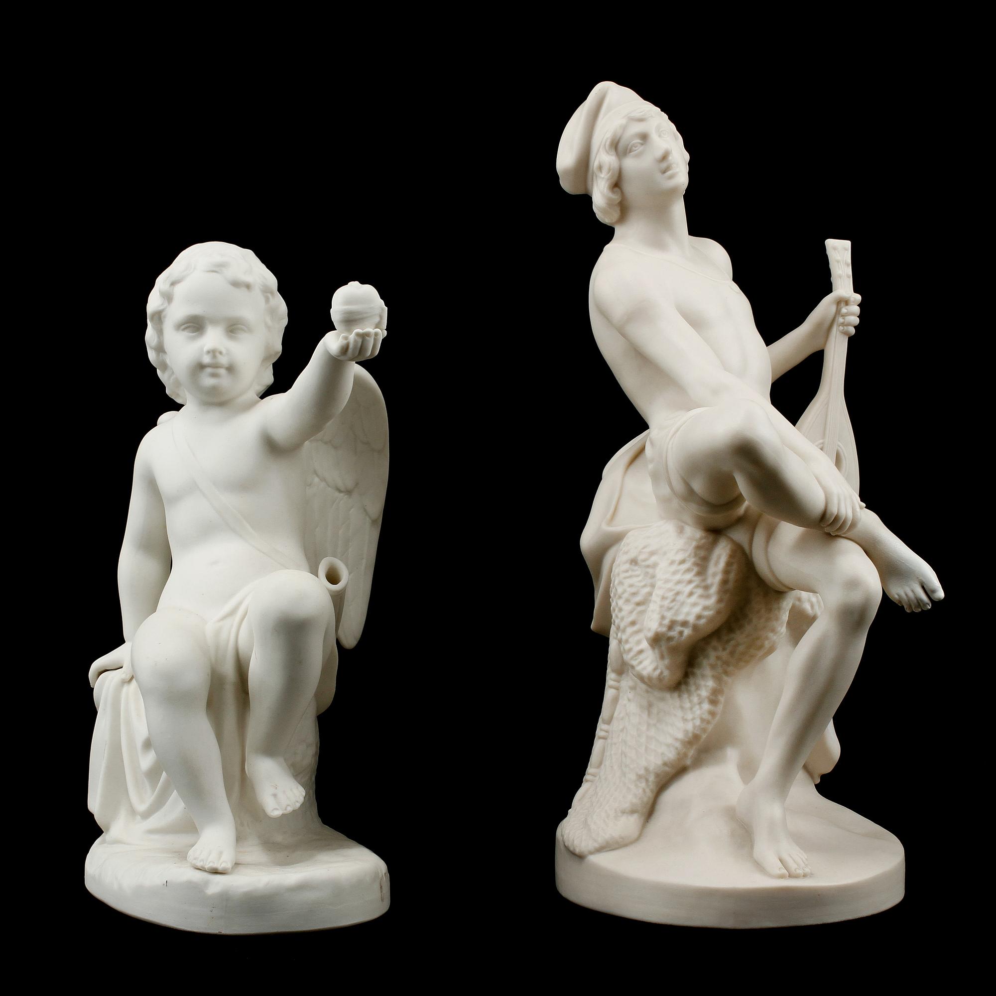 FIGURINER, 2 st, parian, Gustafsberg, 1900-talets första del.