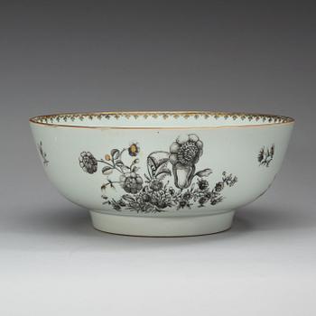 A grisaille punch bowl with a Swedish Bank note, Qing dynasty, Qianlong dated 1762.