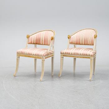 A pair of late Gustavian armchairs, 19th Century.