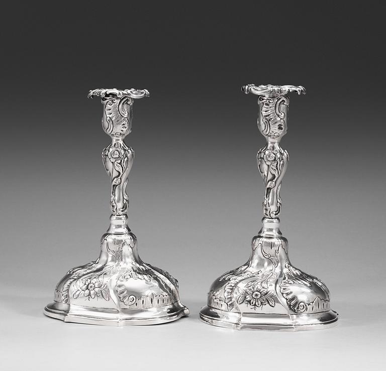 A pair of German 18th century silver candlesticks, marks of Johann Gerhardt von Holten, Hamburg.