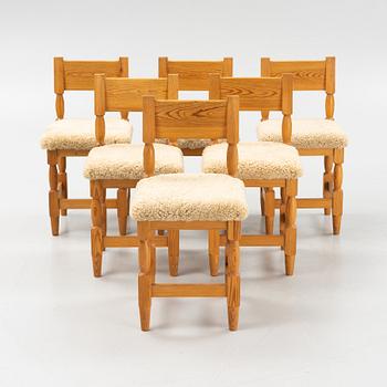 Six pine chairs with new sheepskin upholstery, 1960s/70s.