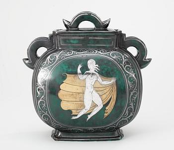 A Wilhelm Kåge stoneware 'Argenta' urn with cover, Gustavsberg 1931.