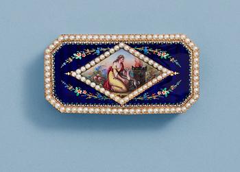 A Swiss late 18th century/early 19th century gold and enamel snuff-box.