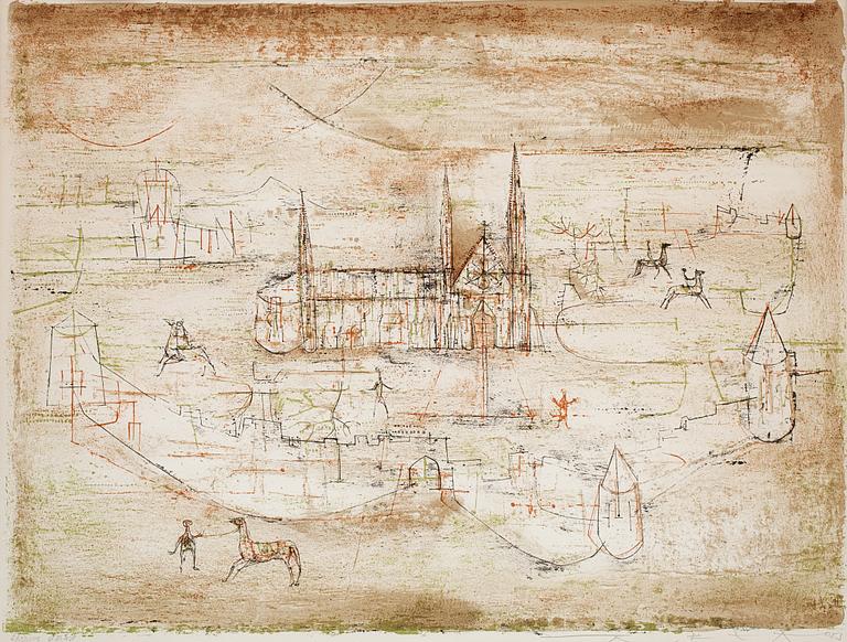 Zao Wou-ki, FÄRGLITOGRAFI, "La Vieille Ville" 1953, av Zhao Wuji, signerad med blyerts epreuve d'artiste.