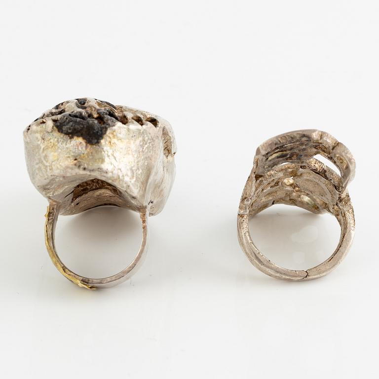 Lars Arby, six rings, silver, Gothenburg approx. 1966 and 1976.