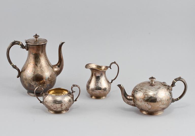 KAFFE- och TESERVIS, 4 delar, silver, S & Co, Birmingham, 1900-tal, total vikt ca 1307 g.