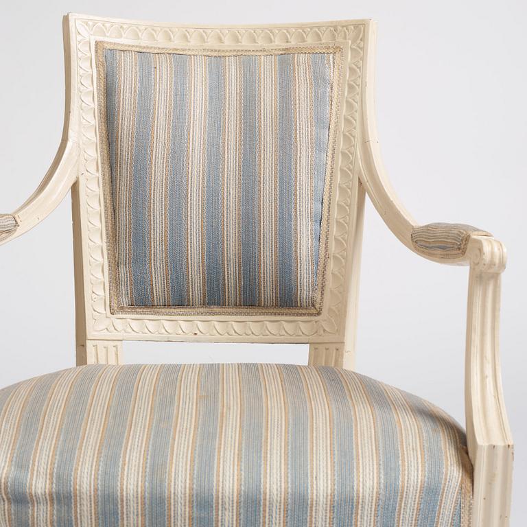 A pair of Gustavian armchairs, second part of the 18th century.